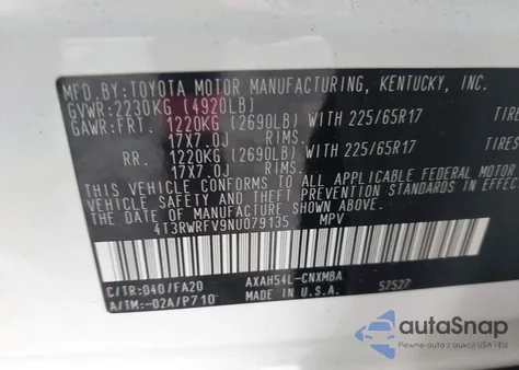 2022 Toyota Rav4 Hybrid Xle z USA, uszkodzony, nr VIN 4T3RWRFV9NU079135